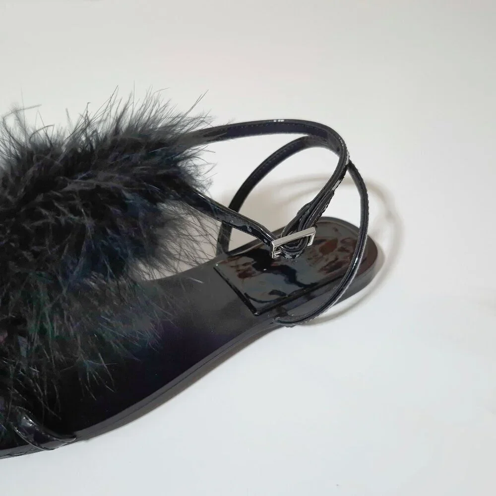 NWT Zara black feather accented flat strap up sandals, EU 36 - Picture 13 of 14